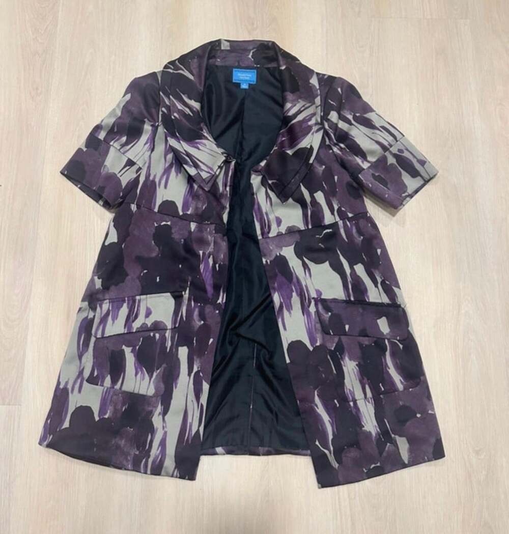 Simply Vera Vera Wang Short Sleeve Jacket Size M Purple Floral Topper